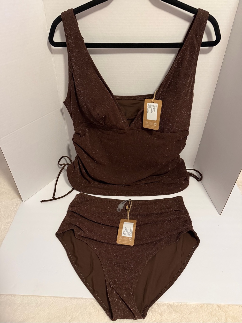 Brown Shimmer Two-Piece Tankini Swim Set